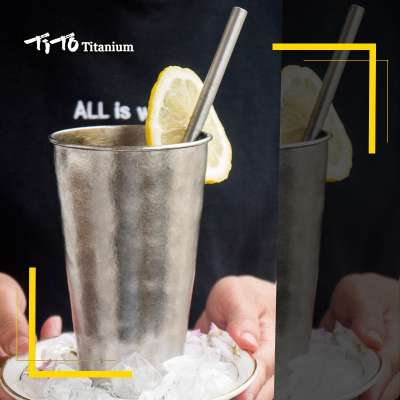 TITO Titanium Beer Cup Mug Wine Cups with titanium straw outdoors Pure Titanium Cup Outdoor Travel Hiking Lightweight 480ml