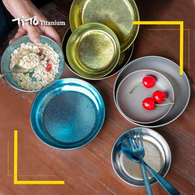 TiTo Titanium Plate Dish Outdoor Camping Tableware Ultralight Round Fruit Titanium Alloy Dinner Dishes Pan for BBQ Hiking Picnic